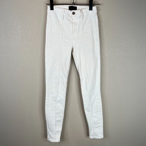 RtA Womens Skinny Jeans Size 25 White Pintuck Mid‎ Rise Stretch Denim Ankle USA - Picture 1 of 15